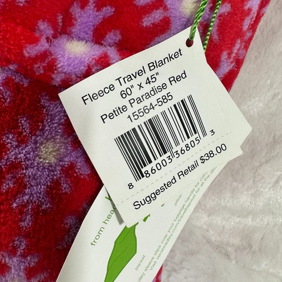 NWT Vera Bradley Petite Paradise Red Fleece Travel Blanket 60" X 45" Carry-On - Picture 7 of 9